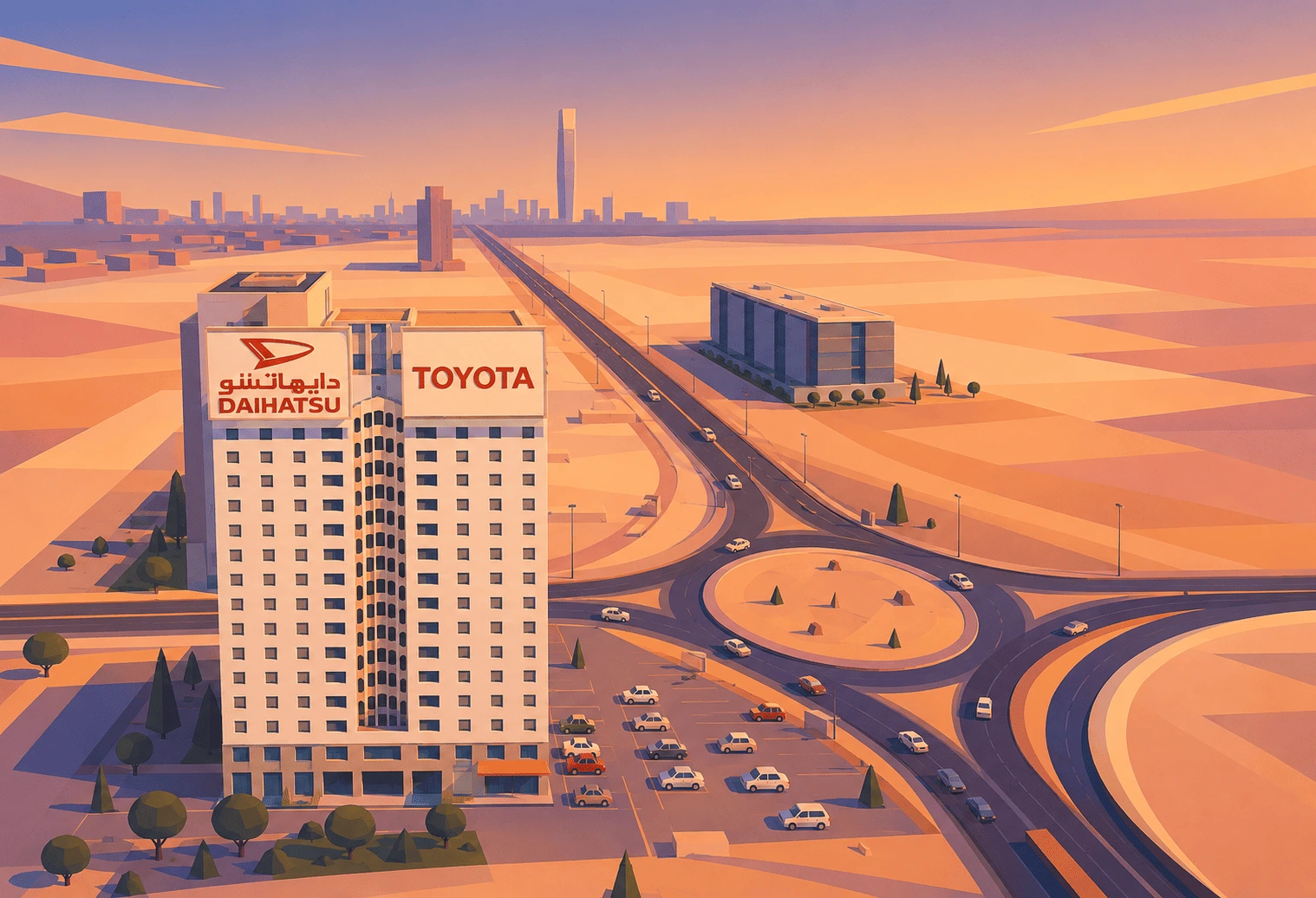 The Toyota Building on Sheikh Zayed Road in Dubai, the 15-storey Nasser Rashid Lootah Building set for demolition in 2027, seen with its illuminated Toyota sign